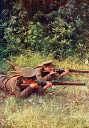 Tiratori britannici in azione contro i dragoni bavaresi durante la Battaglia della Marna a est di Parigi, settembre 1914